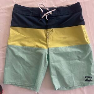 Billabong Youth Colorblock Swim Shorts - Navy, Yellow, and Mint